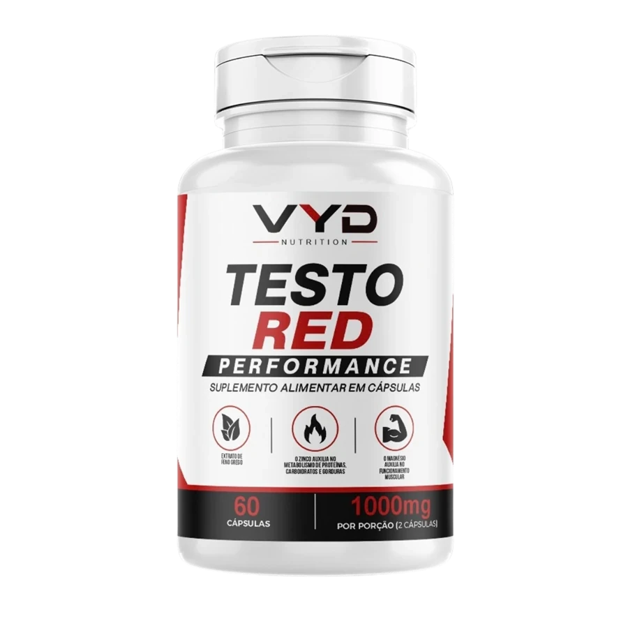 Pote do Testo Red Performance VYD Nutrition com 60 cápsulas